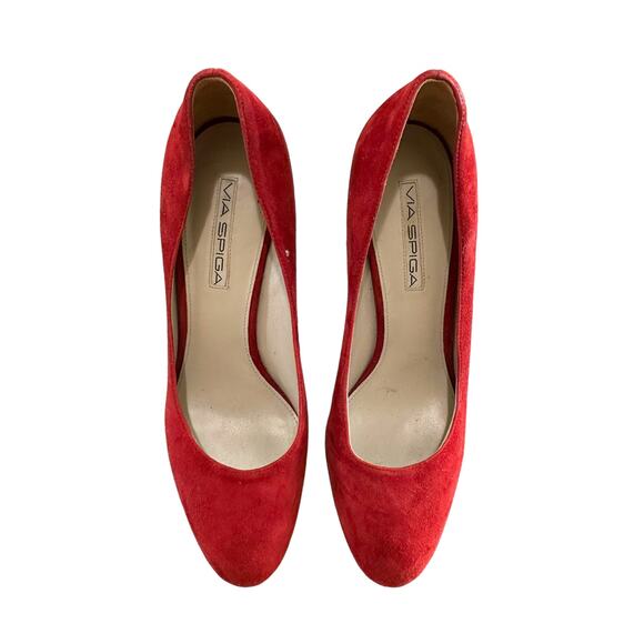 Via Spiga women's red suede‎ round toe pump heels size 8.5 - Picture 3 of 9